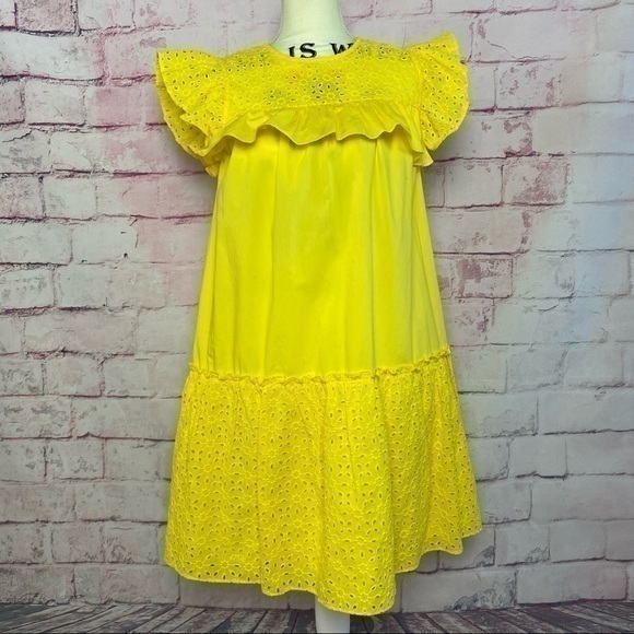 WHO WHAT WEAR Yellow Eyelet  Ruffled Dress - Picture 1 of 15
